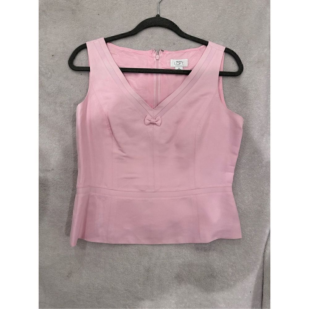 ANN TAYLOR LOFT women’s size 6 tank blouse pink with bow
